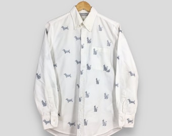 Thom Browne White Oxfords Shirt Medium 90&#39;s Animal Prints Cat Dog Pop Art Button Up Casual Shirt Size M