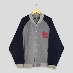 Vintage 90&#39;s Polo Sport Gray Fleece Button Jacket Large Polo Ralph Lauren Polo RL Coat Gray Polo Sport Lauren RL 67 Varsity Jacket Size L