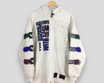 vintage Adidas Sherpa sweat à capuche XL des années 90 Adidas trèfle gros logo veste imprimée Adidas Streetwear Adidas pull zippé taille XL