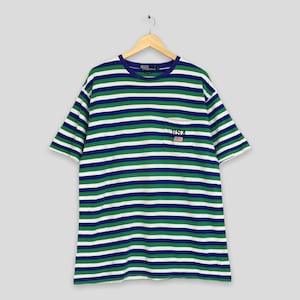 Vintage 90&#39;s Polo Ralph Lauren Polo Stripes T shirt Large Ralph Lauren Usa Flag Polo Ralph Lauren Multicolor Blue Green Striped Shirt Size L