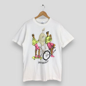 Vintage 90&#39;s Skitzocolor Graphics Skateboarding White T shirt Medium Skateboard American Streetwear Skitzocolor Skater Circa Tee Size M