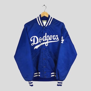 Vintage LA Dodgers MLB Stadium Varsity Satin Jacket Large Baseball Los Angeles Dodgers Embroidered Blue Bomber Jacket Dodgers Coat Size L