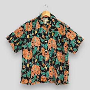 Vintage 90s Leaves Hawaii Aloha Shirts Medium Tropical Made In Hawaii Surf Multicolor Tiki Honolulu Rayon Printed Button Up Shirt Size M