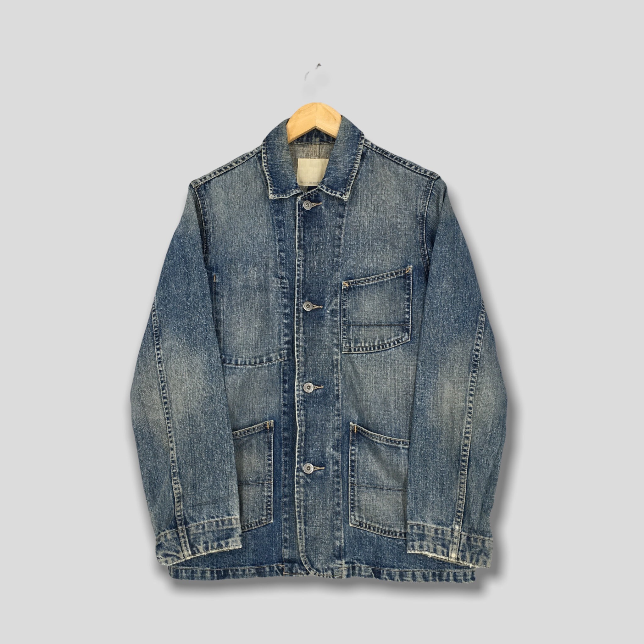 Vintage 90s Gap Denim Worker Jacket Small Gap Faded Blue