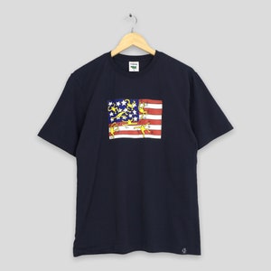Vintage 90&#39;s Keith Haring American Flag Pop Art Tshirt Medium K.Haring Artwork Keith Haring American Artist Lithograph Black Tees Size M