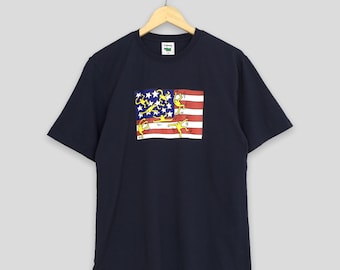 Vintage 90's Keith Haring American Flag Pop Art Tshirt Medium K.Haring Artwork Keith Haring American Artist Lithograph Black Tees Size M