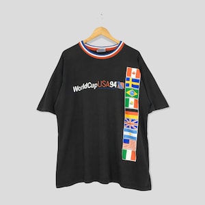 Vintage World Cup Usa 1994 Football T shirt 1990&#39;s Brazil Soccer Team Sportswear World Cup Usa 94 Black United States Soccer Tshirt Size L
