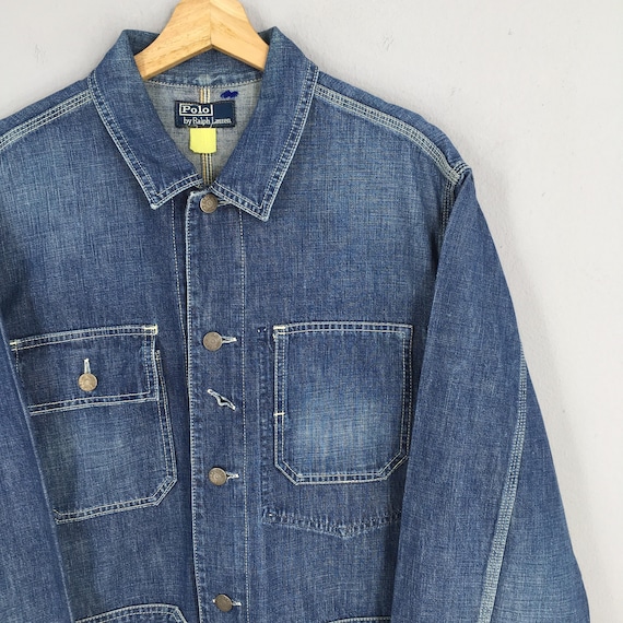 90s Ralph Lauren 総柄 chore coverall Vintage 90s Polo Ralph Lauren Denim Chore Jacket Large Polo RL