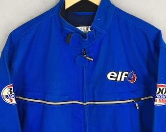 Vintage 90's Elf Bikers Jacket Elf Riders Motorsports Blue Jacket