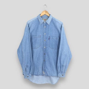 Camisa vaquera azul estilo western Levi&#39;s Strauss de los años 90, talla mediana, camisa de cambray Levi&#39;s Jeans 501, zapatos Oxford de manga larga Levi&#39;s Strauss, talla M