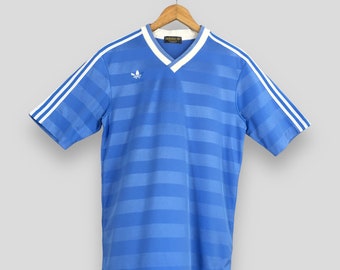 Vintage 90&#39;s Adidas Trefoil Blue Jersey Small Adidas Three Stripes Sportswear Soccer France World Cup Striped Trikot Maglia Jersey Size S