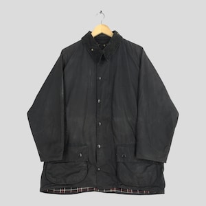 Vintage Barbour Beaufort A155 Black Jacket XLarge Barbour England Harrington Cotton Coat Jacket Barbour Gamefair Menswear Button Jacket XL