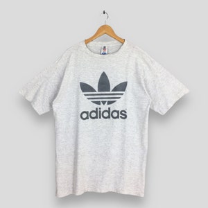 Vintage 80&#39;s Adidas Trefoil Gray T shirt Large Adidas Sportswear Adidas Big Logo Printed Adidas Outfit Oversized Retro Tees Size L
