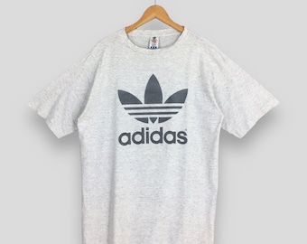 Vintage 80's Adidas Trefoil Gray T shirt Large Adidas Sportswear Adidas Big Logo Printed Adidas Outfit Oversized Retro Tees Size L