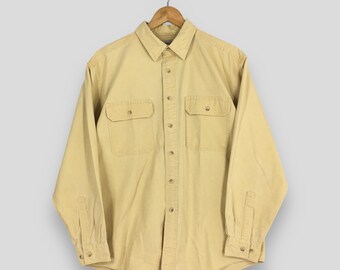 Vintage 90s LL Bean Flannel Plain Beige Shirt Medium LL Bean Chamois Usa Classic Casual Wear Work Shirt LL Bean Cotton Button Down Size M