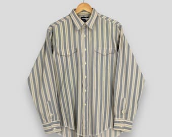 Vintage 80s Wrangler Vertical Striped Western Shirt Large Wrangler Brushpopper Regular Fit Flannel Menswear Rodeo Cowboy Cut X-Long Tails L