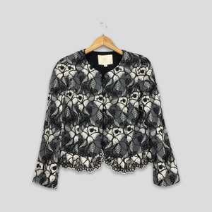 Vintage Yukiko Kimijima Beauty Floral Embroidered Women Jacket Small Abstract Floral Luxury Style Baroque Japanese Casual Blazer Coat Size S