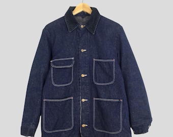 Vintage jaren 80 Wrangler Sanforized Blue Chore denim jack medium Sanforized Workers Four Pocket 70s Wrangler Blue Bell werkkleding deken jas M