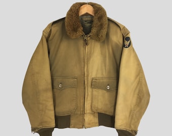 Vintage 1980's Type B-3 R Sherman Brown Leather Bomber Jacket