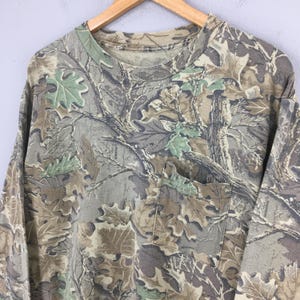 Vintage 90s Real Tree Camo Longsleeve Tshirt Large Camouflage Military Style Hunting Woodland Outdoor Mossy Oak Jungle Tee Oversized Size L image 3