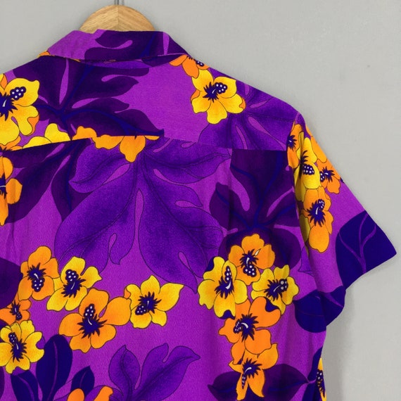 Vintage 1970s Hawaiian Sunwear Purple Floral Shir… - image 7
