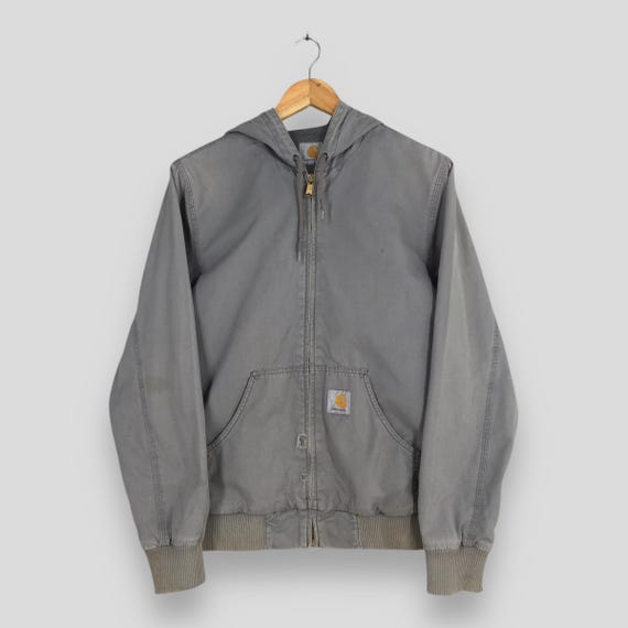 Carhartt, Vintage 90s Carhartt Cotton Hoodie Jacket Small Carhartt Outerwear Gray Jacket Zipper Carhartt Work Wear Distressed Windbreaker Size S