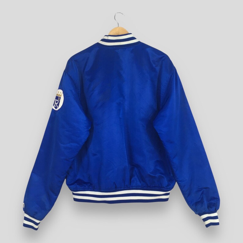 Vintage 1990s Kansas City Royals MLB Varsity Satin Jacket XLarge Baseball KC Royals Embroidered Spell Out Blue Bomber Starter Jacket Size XL image 9