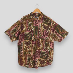 Vintage Impact Abstract Pattern Silk Shirt XLarge Impact Aloha Hawaii Vacation Oxfords Summer Surf Beach Button Down Hawaiian Shirt Size XL