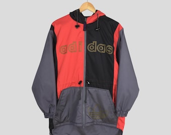 Vintage 90s Adidas Trefoil Logo Multicolor Hoodie Jacket Medium Adidas Sportswear Colorblock Parka Jacket Retro Adidas Sherpa Winter Coat M