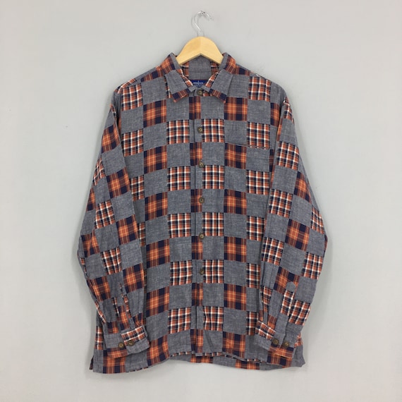 Vintage Patchwork Checkered Flannel Shirt Medium C