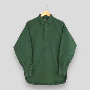 Vintage 1970s 70s M59 Swedish Army Military Shirt Large Fältskjorta Green Cotton Smock Shirt Pop Over Work Workwear Chore Pullover Size 39
