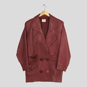Vintage Loewe Madrid Made In Spain Leather Double Breasted Coat Medium Luxury Style Loewe Red Leather Jacket Button Blazer Size M