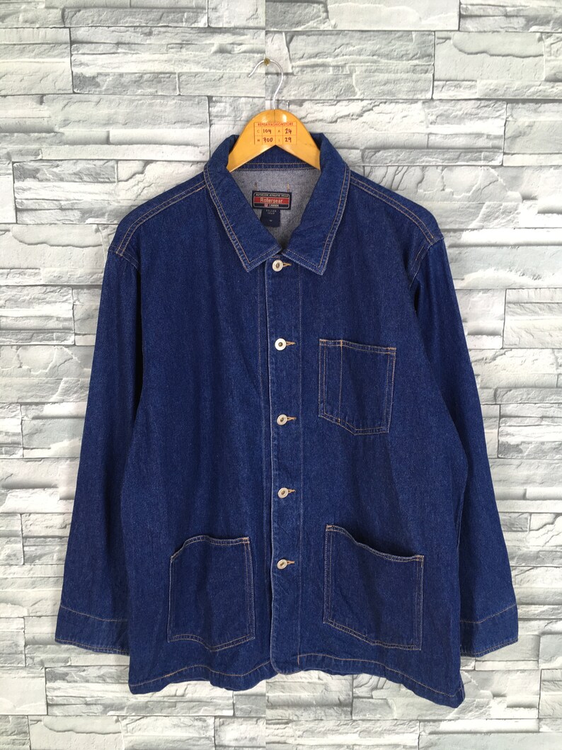 Vintage ROLLERGEAR Denim Jeans Jacket Medium 1980s Workwear | Etsy