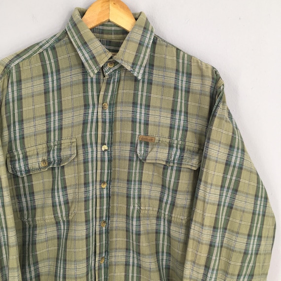 vintage 90s Woolrich Green Plaid 100% Cotton Flannel Shirt