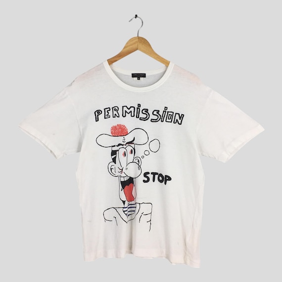 Vintage Comme Des Garcons Permission Stop White T Shirt Medium