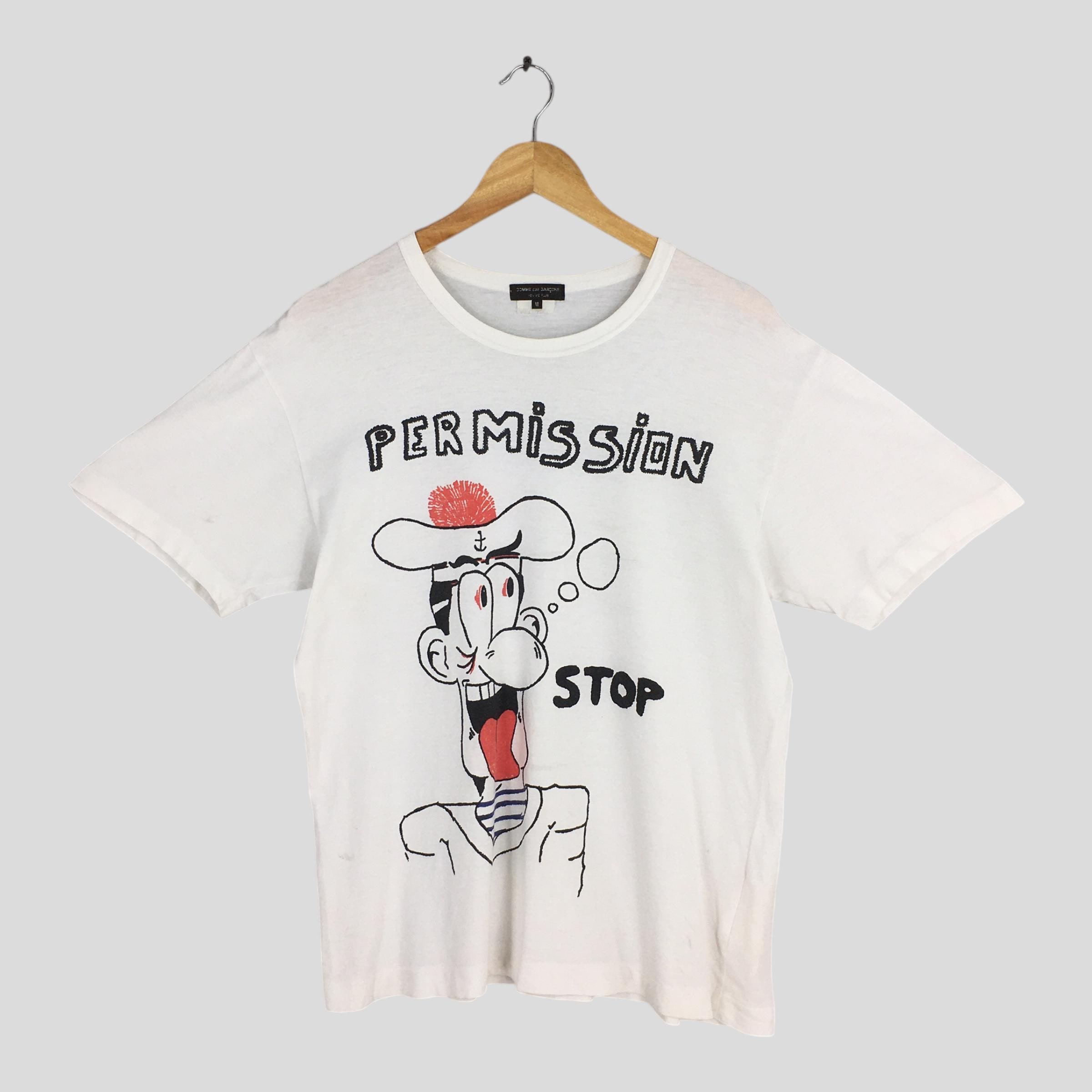 Vintage Comme Des Garcons Permission Stop White T Shirt Medium