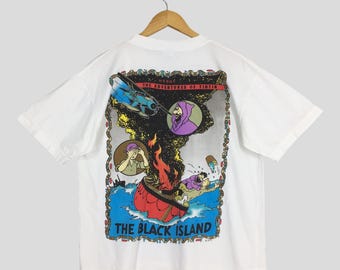Vintage 1990's The Adventures of Tintin The Black Island Cartoon White T shirt Large Tintin With Snowy Graphics Comics Strip Tees Size L