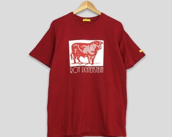 Camiseta vintage de Roy Lichtenstein Bulls Artwork, grande, Roy Lichtenstein 1973, Pop Art, años 90, pintor, artista Roy Lichtenstein, camiseta roja, talla L