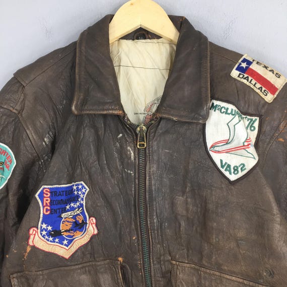 Vintage 90s Art Glenhill Army Air Force Leather Type A-2 Jacket
