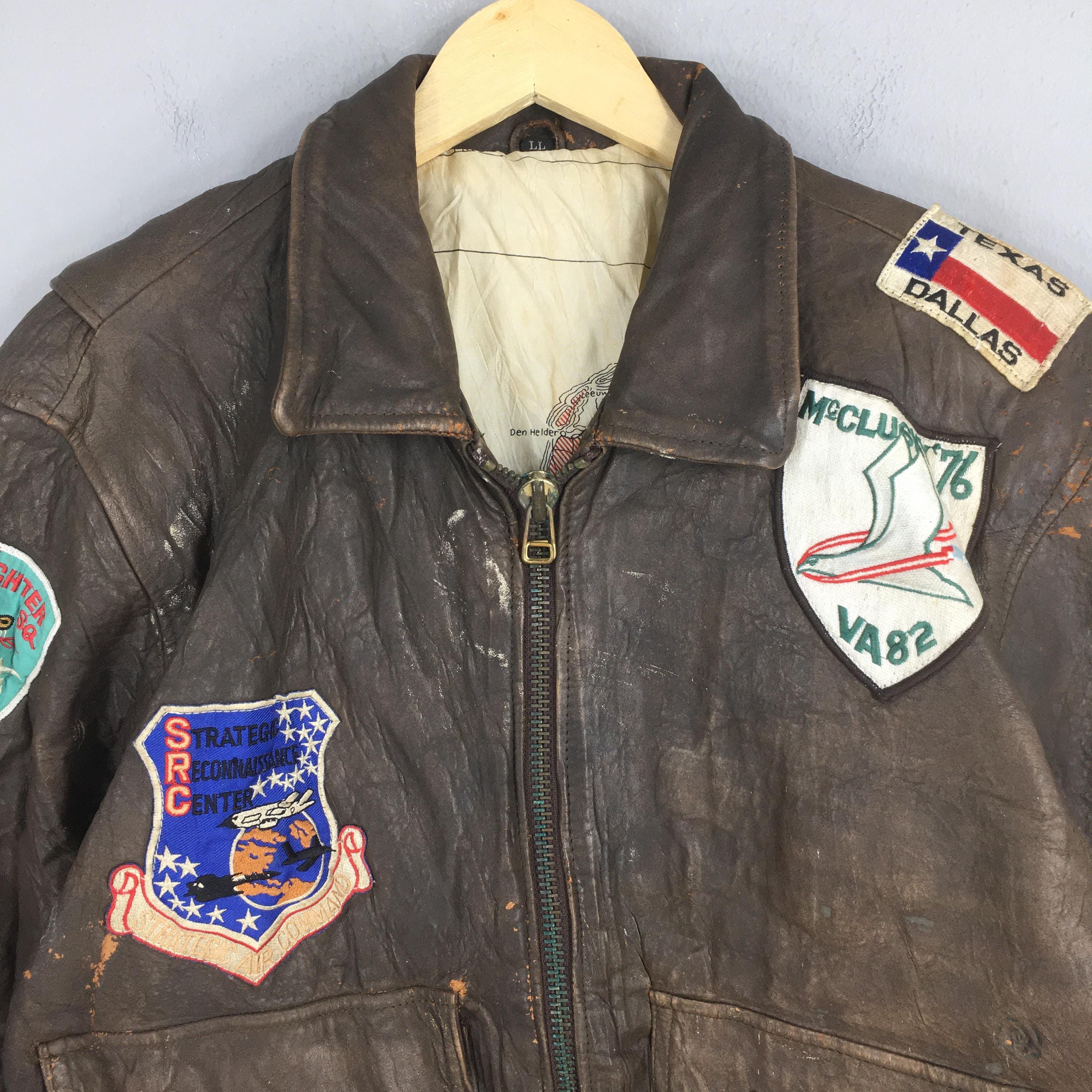 Vintage 90s Art Glenhill Army Air Force Leather Type A-2 Jacket