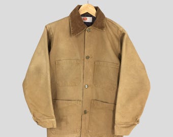 Kurtka robocza Adolphe'a Lafonta z dżinsu w stylu vintage, mała, z lat 80., z czterema kieszeniami, brązowa, Detroit, z kołnierzem, z kołnierzem, stodoła, kurtka polowa, rozmiar S
