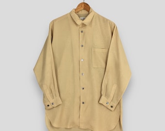 Camisa marrón vintage Y's bis Yohji Yamamoto, talla mediana, para hombre, fabricada en Japón, camisa de poliéster con botones del diseñador Yohji Yamamoto, talla M