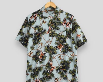 Koszula z wiskozy w stylu vintage z lat 90. Kalaupapa Hawaiian Tropical Butterflies, rozmiar M, z nadrukiem w stylu hawajskim, plażowym, tropikalnym, w stylu pop-art, z nadrukiem Aloha Wear.