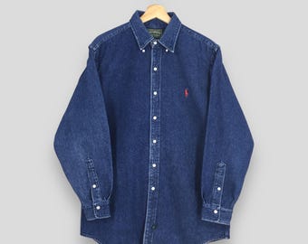 Vintage 90s Polo Ralph Lauren Blue Denim Shirt 2xlarge Ralph