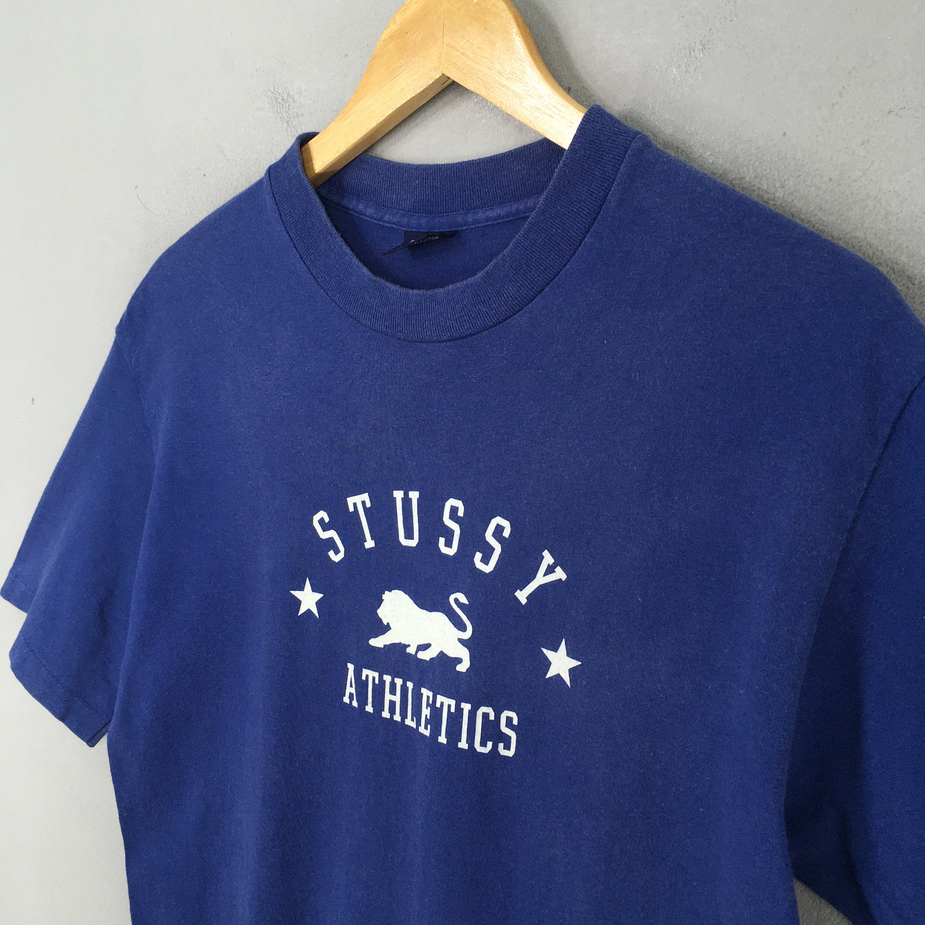 Vintage 90's Stussy Athletics Skater Blue T Shirt Medium Vintage 90's Stussy Athletics Skater Blue T Shirt Medium