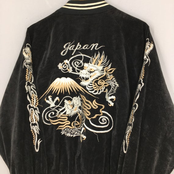 Mens Souvenir bomber Jacket Japanese Pattern Embroidery Sukajan Velvet  Dragon 
