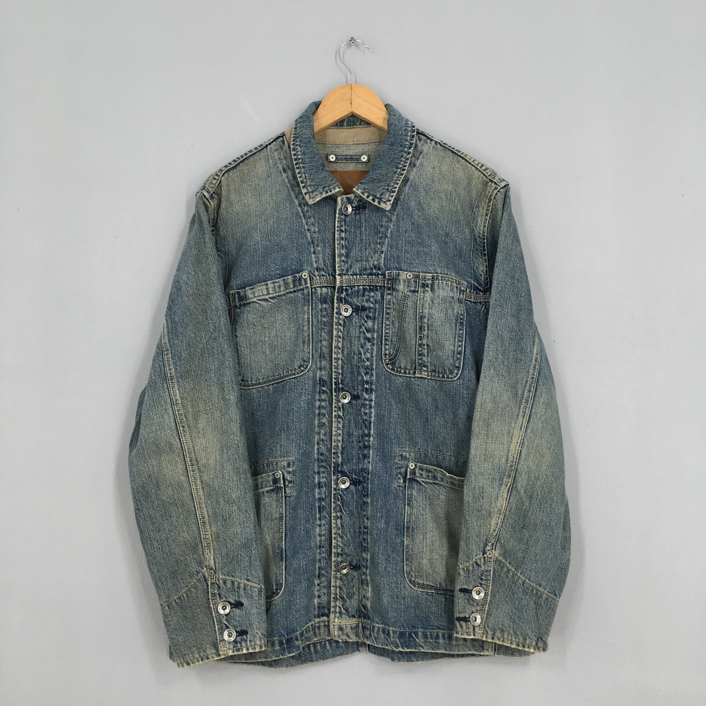 Vintage Denim Worker Faded Blue Jeans Jacket Large 1990s | Etsy