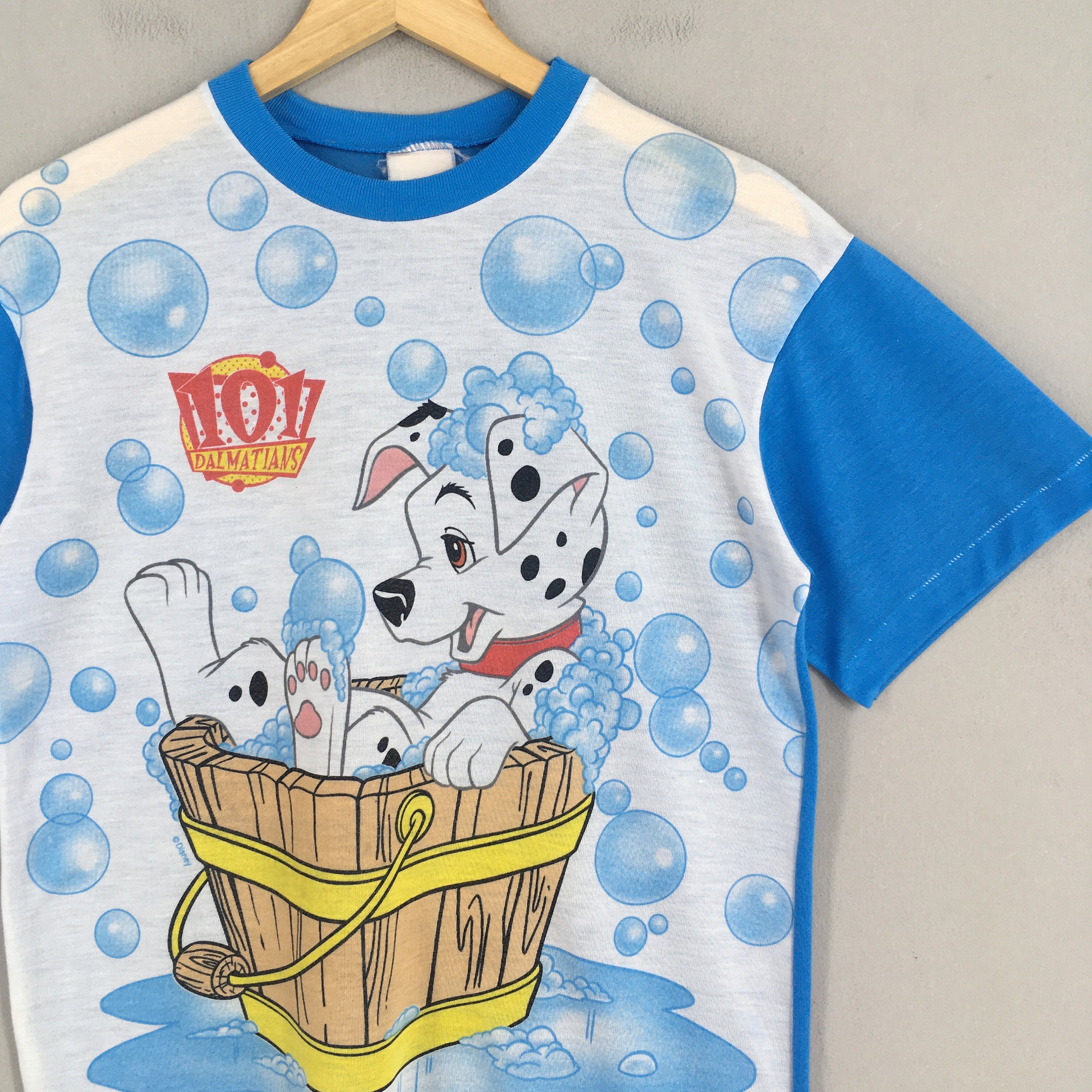 Vintage 90's 101 Dalmatians Dog Cartoon Blue T Shirt Small