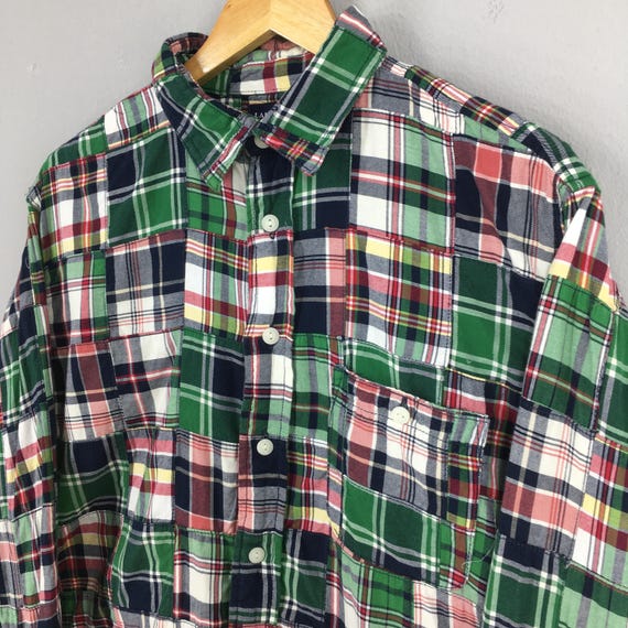 Vintage 90s Lands End Patchwork Checkered Flannel… - image 3