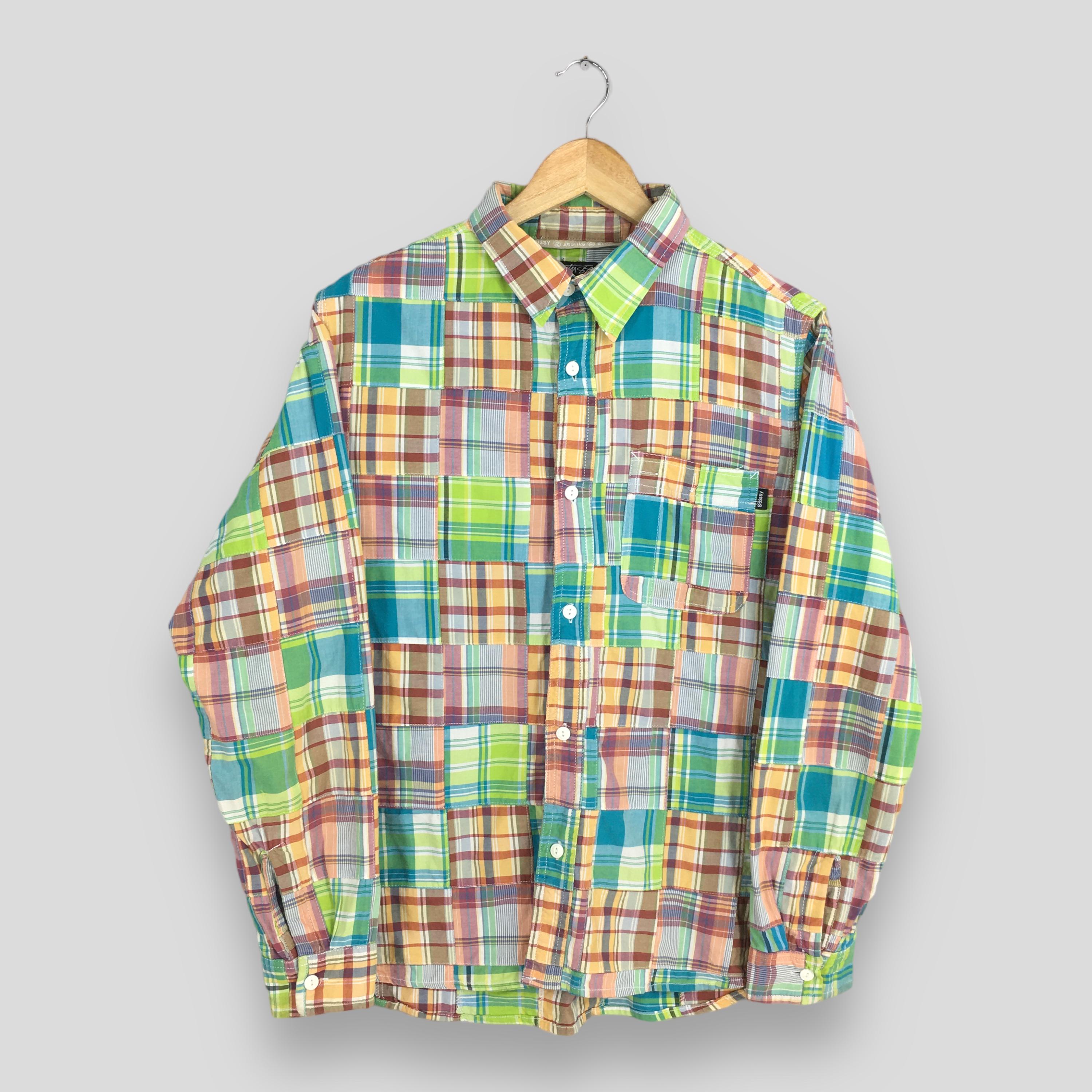トップス 90s OLD STUSSY putchwork check shirt 90s vintage Stüssy patchwork check shirt